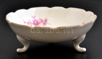 Hollóházi lábas tálka, matricás, jelzett, apró kopás nyomokkal, d: 12 cm