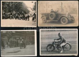1945 Szegedi motorverseny, 3 db fotó + 1 db régi autóról készült fotó, 9×12 cm