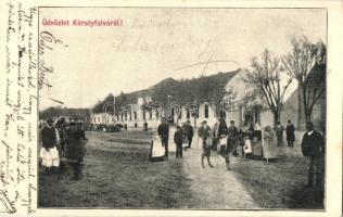 1901 Károlyfalva (Sátoraljaújhely), Fő tér, piaci árusok, szamár