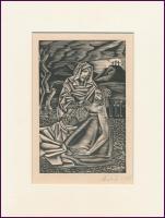 Molnár C. Pál (1894-1981): Pieta, fametszet, papír, utólagos jelzéssel, paszpartuban, 17×11 cm