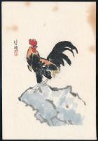 Miniatűr kínai fametszet. Színezett. Xu Beihong - Kakas. / Chinese woodblock 18,3x12,6 cm