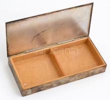 Iparművész fém doboz, parlament látképével, fa betéttel, foltos, 17×8×2 cm