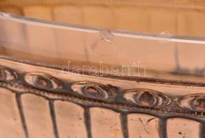 Historizáló asztali tartó, sérült üvegbetéttel, kopásokkal, 29×11×8 cm