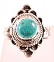 Ezüst (Ag.)  gyűrű türkiz kővel, jelzett, méret:57, bruttó:6,1 g