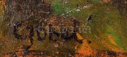 Czóbel jelzéssel: Utcarészlet. Olaj, vászon, festék kopással, 30×40 cm