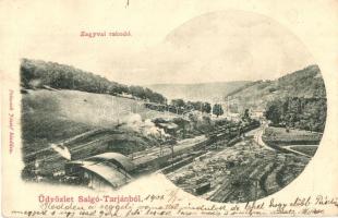 1901 Salgótarján, Zagyvai rakodó, iparvasút, vagonok. Kiadja Polacsek József
