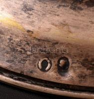 Ezüst (Ag.) talpas ólomkristály kínáló, peremen apró csorbákkal, jelzett, súlyozott, m: 13 cm, d:16,...