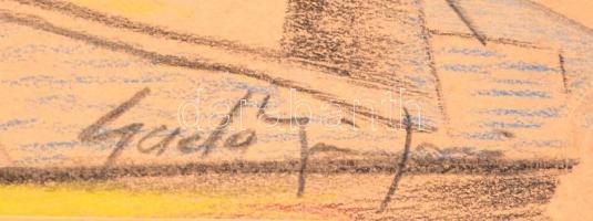 Gadó jelzéssel: Kompozíció. Vegyes technika, papír, üvegezett keretben, 17,5×22,5 cm