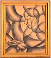 SJ jelzéssel: Fülbevalós női fej. Szén, papír, üvegezett keretben, 34×28 cm