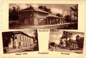 Szentendre, HÉV (Helyiérdekű Vasút) vasútállomás, Polgári iskola, utcakép, templom