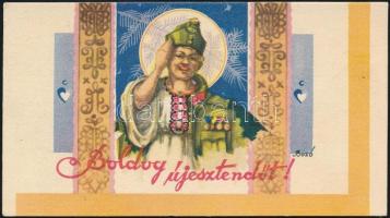 cca 1940 Bozó Gyula (1913-2004) Boldog új esztendőt! használatlan üdvözlőkártya