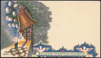 cca 1940 Bozó Gyula (1913-2004) grafikájával díszített húsvéti használatlan üdvözlőkártya