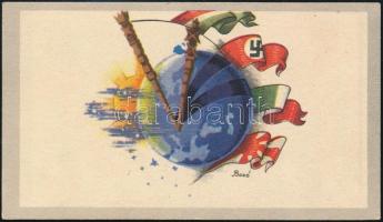 cca 1940 Bozó Gyula (1913-2004) grafikájával díszített használatlan üdvözlőkártya
