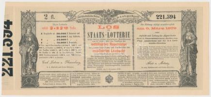 Ausztria / Bécs 1878. "Sorsjegy állam-sorsjátékra a közös hadsereg mozgósított tartalékosai s a...