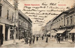 1908 Kaposvár, Korona utca és szálloda, Krausz Géza üzlete, könyvnyomda és könyvkötészet. Kiadó Szabó Lipót (EK)