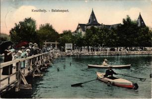 1914 Keszthely, Balaton part, móló, evezősök, Balaton szálloda. Mérei Ignácz kiadása