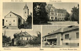 Tura, Római katolikus templom, Schossberger kastély, Községháza, Özv. Kovács Mártonné üzlete és saját kiadása