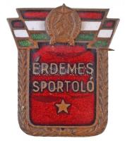 ~1949-1956. Érdemes Sportoló zománcozott Br jelvény (30x26mm) T:2 / Hungary ~1949-1956. Érdemes Sportoló (Title for the Athlete of Merit) enamelled Br badge (30x26mm) C:XF