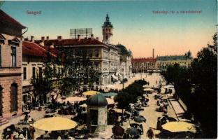Szeged, Széchenyi tér, Városháza, piac árusokkal