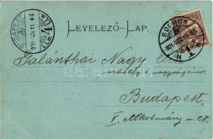 1901 Sopron, Erzsébet út télen, villamos, Fonciere pesti biztosító