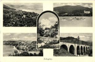 Zebegény, látkép, viadukt, vasúti híd, József főherceg oldalkerekes gőzhajó, Dőry kastély