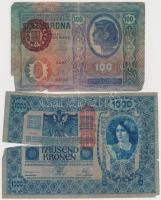 Vegyes 10db-os korona bankjegy tétel, közte két osztrák darab illetve 1913. 20K II. kiadás, piros &q...