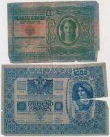 Vegyes 10db-os korona bankjegy tétel, közte két osztrák darab illetve 1913. 20K II. kiadás, piros &q...