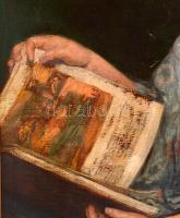 Knopp Imre (1867-1945): Lány könyvvel. Olaj, karton, jelzett, keretben, 90×70 cm