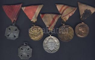 1914-18. 6db osztrák, magyar és belga háborús érdemérem T:2,2/3