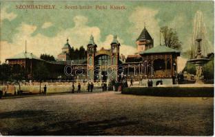 1908 Szombathely, Szent István parki kioszk, szökőkút. Özv. Fekete Istvánné kiadása (EK)