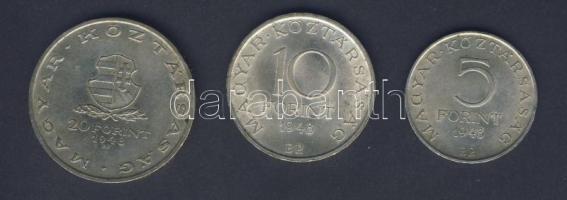 1948. 5Ft+10Ft+20Ft Ag "Petőfi, Széchenyi, Táncsics-Szabadságharc" sor T:2