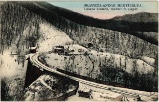 1911 Oravica-Anina, Oravita-Anina; Hegyipálya Lissavai vasútállomással, viadukt és alagút télen. kiadja Scheitzner Ignác / Lisava mountain railway station, viaduct, tunnel, winter