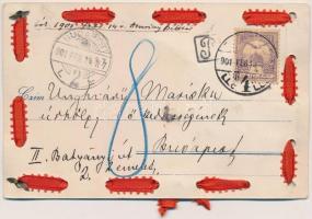 Szíves üdvözlet. Élővirágos üdvözlőlap / Greeting card with real flower. H. Seidl, Gablonz patent No...