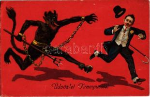 Üdvözlet Krampusstól! / Krampus greeting art postcard with gentleman. EAS 17543-4. litho (EK)