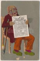 1914 Az Est újság mechanikus reklámlapja / Hungarian Az Est newspaper art advertisement mechanical postcard (EK)