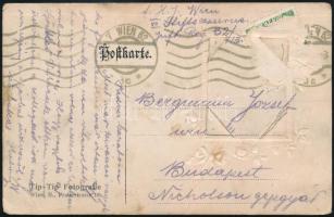 1903 Levelezőlap hölgy arcképes fotójával, Tip-Tip Fotografie Bécs, fotó felületén törésnyom, 4×3 cm