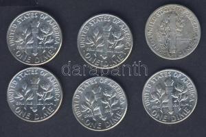 USA 1941. 10c Ag "Mercury" T:3 + 1960-64. 10c Ag "Roosevelt" (5x) T:2,2/3,3