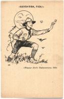 1924 Szabadba, fiúk! Magyar Jövő dalosverseny. Magyar Jövő Levelezőlapok 19. sz. / Hungarian boy scout art postcard s: Márton L.