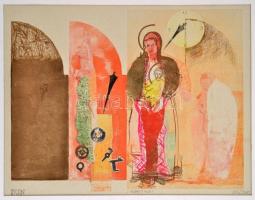 Merényi Margit Valéria (1955- ): Ikon, vegyes technika, papír, jelzett, paszpartuban, 31,5×41,5 cm
