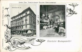 Budapest VI. Jahn Ede terézvárosi Pilseni Sörcsarnoka, belső, vendégszoba. Andrássy út 44. Kiszer Nándor 107. Hornyánszky V. Art Nouveau, floral  (EK)