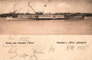 1915 Dampfer Wien / Wien oldalkerekes gőzhajó / Hungarian sidewheeler steamship (EK)