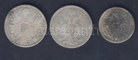 Ausztria 1869. 20Kr Ag + 1870. 20Kr Ag + 1872. 10Kr Ag T:3/3-,3/4+