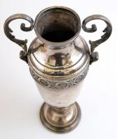 Ezüstözött alpakka amfora váza, horpadásokkal, jelzés nélkül, m: 30 cm