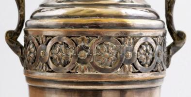 Ezüstözött alpakka amfora váza, horpadásokkal, jelzés nélkül, m: 30 cm