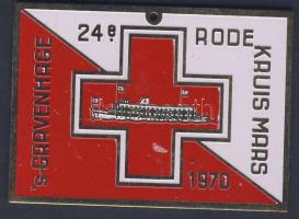 Hollandia 1970. szögletes, zománcozott modern plakett "Henry Dunant hajó - Vöröskereszt" T:2