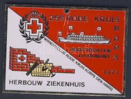 Hollandia 1971. szögletes, zománcozott modern plakett "Henry Dunant hajó - Vöröskereszt" T:2