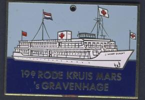 Hollandia DN szögletes, zománcozott modern plakett "Henry Dunant hajó - Vöröskereszt" T:2