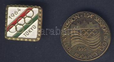 1964. "Tokió-Olimpia" zománcozott kitűző + 1995. "CIO - 104.IOC - Budapest" olimpiai zseton T:2