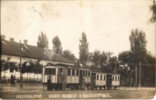 1927 Jászkarajenő, Rákóczi téri vasúti megálló a kisvasúttal, photo (EM)