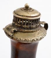 cca 1860 Faragott tajtékpipa antik ezüst (Ag.) tetővel és peremmel, jelzett, jó állapotban, h: 15 cm...